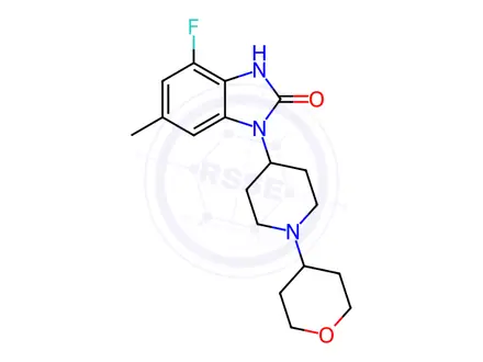 Chemical structure of 4-fluoro-6-methyl-1-(1-(tetrahydro-2H-pyran-4-yl)piperidin-4-yl)-1,3-dihydro-2H-benzo[d]imidazol-2-one