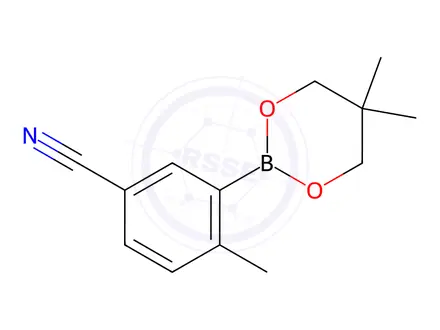 Chemical structure of Benzonitrile, 3-(5,5-dimethyl-1,3,2-dioxaborinan-2-yl)-4-methyl-