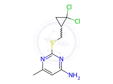 Chemical structure of 2-(((2,2-Dichlorocyclopropyl)methyl)thio)-6-methylpyrimidin-4-amine