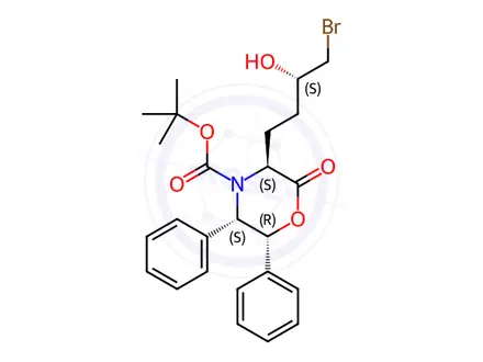 Chemical structure of (3S,5S,6R)-3-[(3S)-4-Bromo-3-hydroxybutyl]-2-oxo-5,6-diphenyl-4-morpholinecarboxylic Acid tert-Butyl Ester