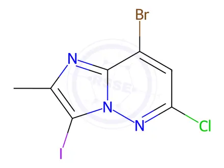 Chemical structure of Imidazo[1,2-b]pyridazine, 8-bromo-6-chloro-3-iodo-2-methyl-