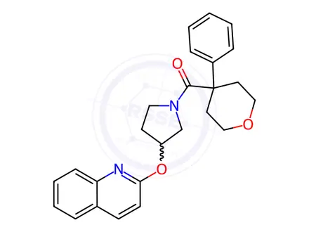 Chemical structure of (4-Phenyltetrahydro-2H-pyran-4-yl)(3-(quinolin-2-yloxy)pyrrolidin-1-yl)methanone