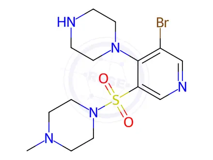 Chemical structure of 1-((5-Bromo-4-(piperazin-1-yl)pyridin-3-yl)sulfonyl)-4-methylpiperazine