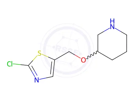 Chemical structure of 3-(2-Chloro-thiazol-5-ylMethoxy)-piperidine dihydrochloride, 98+% C9H15Cl3N2OS, MW: 305.65