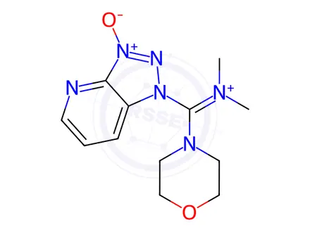 Chemical structure of 1-((Dimethyliminio)(morpholino)methyl)-1H-[1,2,3]triazolo[4,5-b]pyridine 3-oxide hexafluorophosphate(V)