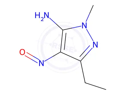 Chemical structure of 1H-Pyrazol-5-amine, 3-ethyl-1-methyl-4-nitroso-