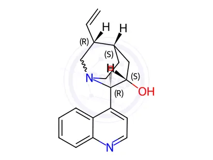 Chemical structure of (1<I>S</I>,2<I>R</I>,3<I>S</I>,5<I>S</I>,6<I>R</I>)-2-(4-Quinolinyl)-6-vinyl-1-azabicyclo[3.2.2]nonan-3-ol