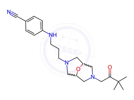 Chemical structure of Benzonitrile, 4-[[3-[7-(3,3-dimethyl-2-oxobutyl)-9-oxa-3,7-diazabicyclo[3.3.1]non-3-yl]propyl]amino]-