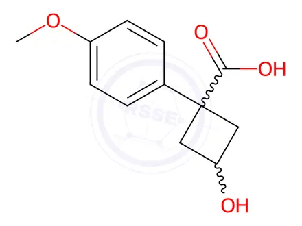 Chemical structure of 3-hydroxy-1-(4-methoxyphenyl)cyclobutane-1-carboxylic acid