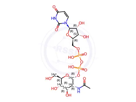 Chemical structure of URIDINE DIPHOSPHATE N-ACETYL-D-GLUCOSAMINE, [GLUCOSAMINE-14C(U)]
