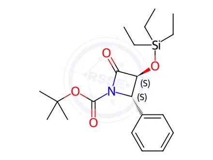 Chemical structure of 1-Azetidinecarboxylic acid, 2-oxo-4-phenyl-3-[(triethylsilyl)oxy]-, 1,1-dimethylethyl ester, (3S,4S)-