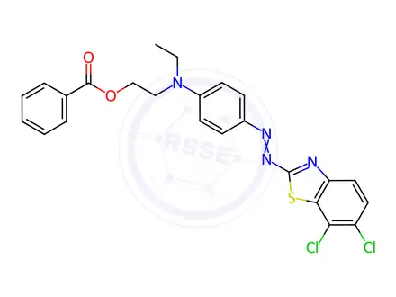 Chemical structure of Ethanol, 2-[[4-[(6,7-dichloro-2-benzothiazolyl)azo]phenyl] ethylamino]-, benzoate(ester)
