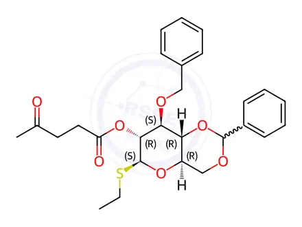 Chemical structure of Ethyl 3-O-benzyl-4,6-O-benzylidene-2-O-levulinoyl-b-D-thioglucopyranoside