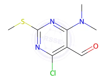 Chemical structure of 4-Chloro-6-(Dimethylamino)-2-(Methylthio)Pyrimidine-5-Carbaldehyde