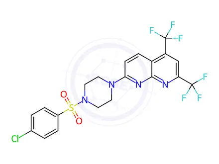 Chemical structure of Piperazine, 1-[5,7-bis(trifluoromethyl)-1,8-naphthyridin-2-yl]-4-[(4-chlorophenyl)sulfonyl]-(9CI)