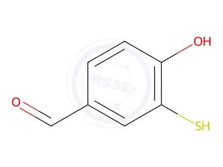 Chemical structure of Benzaldehyde, 4-hydroxy-3-mercapto-(9CI)