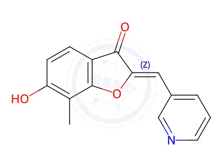 Chemical structure of (Z)-6-hydroxy-7-methyl-2-(pyridin-3-ylmethylene)benzofuran-3(2H)-one