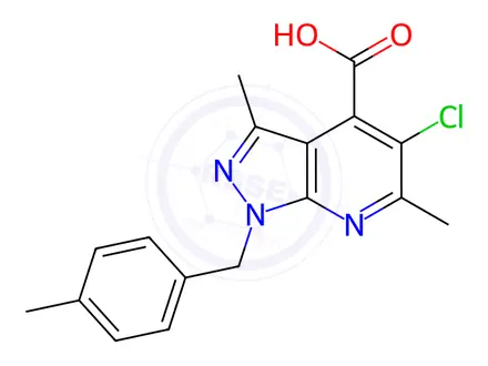 Chemical structure of 5-Chloro-3,6-dimethyl-1-[(4-methylphenyl)methyl]-1h-pyrazolo[3,4-b]pyridine-4-carboxylic acid