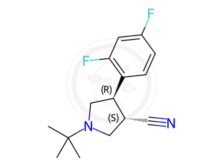 Chemical structure of (3S,4R)-1-(tert-butyl)-4-(2,4-difluorophenyl)pyrrolidine-3-carbonitrile hydrochloride