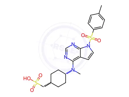 Chemical structure of {4-[methyl({7-[(4-methylbenzene)sulfonyl]pyrrolo[2,3-d]pyrimidin-4-yl})amino]cyclohexyl}methanesulfonic acid