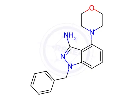 Chemical structure of 1-Benzyl-4-(4-morpholinyl)-1H-indazol-3-ylamine