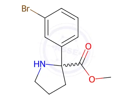 Chemical structure of Proline, 2-(3-bromophenyl)-, methyl ester