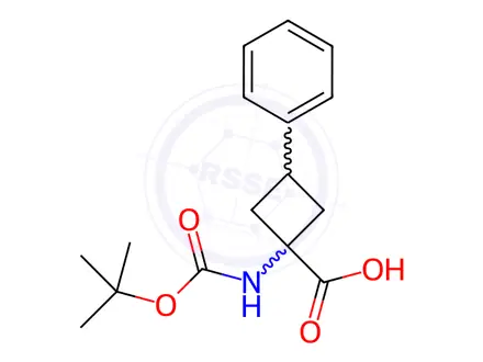 Chemical structure of 1-((tert-Butoxycarbonyl)amino)-3-phenylcyclobutane-1-carboxylic acid