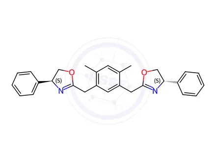 Chemical structure of Oxazole, 2,2′-[(4,6-dimethyl-1,3-phenylene)bis(methylene)]bis[4,5-dihydro-4-phenyl-, (4S,4′S)-
