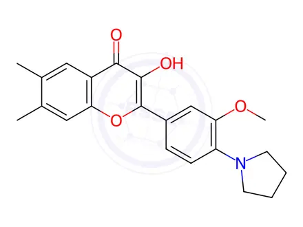 Chemical structure of 3-Hydroxy-2-[3-Methoxy-4-(pyrrolidin-1-yl)phenyl]-6,7-diMethylchroMen-4-one