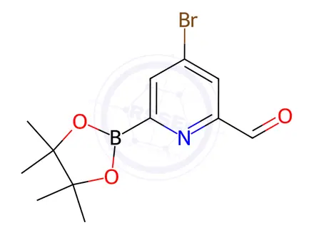 Chemical structure of 4-Bromo-6-(4,4,5,5-tetramethyl-1,3,2-dioxaborolan-2-yl)picolinaldehyde