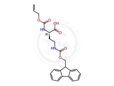 Chemical structure of Butanoic acid, 4-[[(9H-fluoren-9-ylmethoxy)carbonyl]amino]-2-[[(2-propen-1-yloxy)carbonyl]amino]-, (2R)-