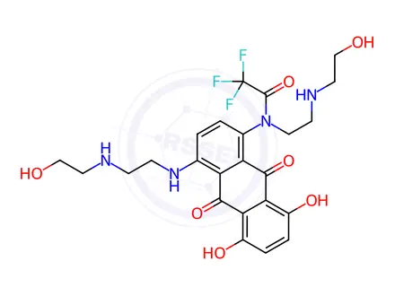 Chemical structure of N-(5,8-dihydroxy-4-((2-((2-hydroxyethyl)amino)ethyl)amino)-9,10-dioxo-9,10-dihydroanthracen-1-yl)-2,2,2-trifluoro-N-(2-((2-hydroxyethyl)amino)ethyl)acetamide