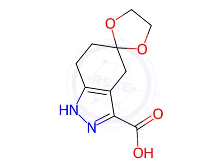 Chemical structure of 1,4,6,7-Tetrahydrospiro[[1,3]dioxolane-2,5-indazole]-3-carboxylic acid
