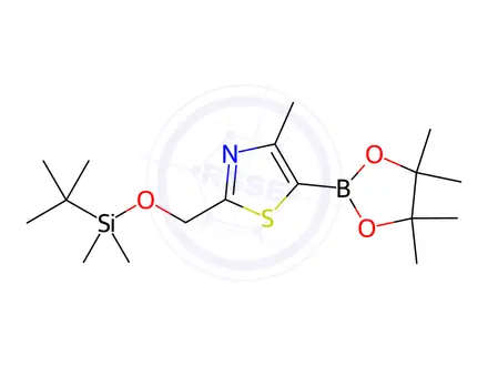 Chemical structure of Thiazole, 2-[[[(1,1-dimethylethyl)dimethylsilyl]oxy]methyl]-4-methyl-5-(4,4,5,5-tetramethyl-1,3,2-dioxaborolan-2-yl)-