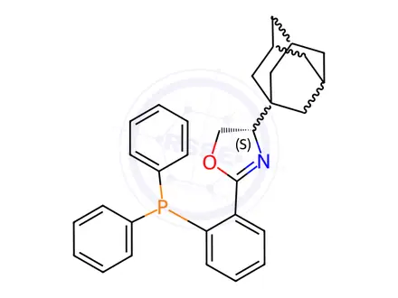 Chemical structure of Oxazole, 2-[2-(diphenylphosphino)phenyl]-4,5-dihydro-4-tricyclo[3.3.1.13,7]dec-1-yl-, (4S)-