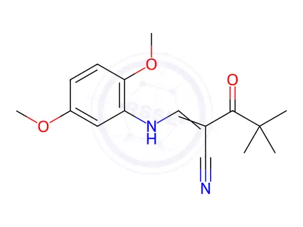 Chemical structure of (Z)-3-(2,5-dimethoxyanilino)-2-(2,2-dimethylpropanoyl)-2-propenenitrile
