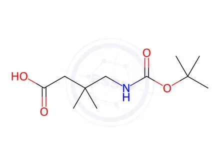 Chemical structure of Butanoic acid, 4-[[(1,1-dimethylethoxy)carbonyl]amino]-3,3-dimethyl-
