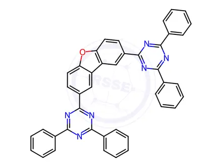 Chemical structure of 1,3,5-Triazine, 2,2'-(2,8-dibenzofurandiyl)bis[4,6-diphenyl-
