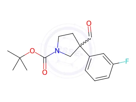 Chemical structure of tert-Butyl 3-(3-fluorophenyl)-3-formyl-1-pyrrolidinecarboxylate