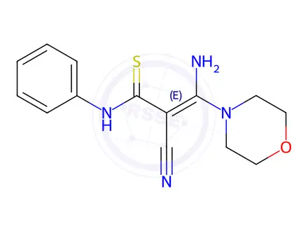 Chemical structure of 3-amino-2-cyano-3-morpholino-N-phenyl-2-propenethioamide