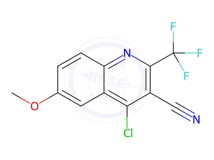 Chemical structure of 4-Chloro-6-methoxy-2-(trifluoromethyl)-quinoline-3-carbonitrile