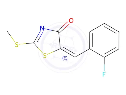 Chemical structure of (5E)-5-[(2-Fluorophenyl)methylidene]-2-(methylsulfanyl)-4,5-dihydro-1,3-thiazol-4-one