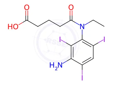 Chemical structure of Pentanoic acid, 5-((3-amino-2,4,6-triiodophenyl)ethylamino)-5-oxo-(9C I)
