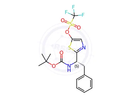 Chemical structure of Methanesulfonic acid, 1,1,1-trifluoro-, 2-[(1S)-1-[[(1,1-dimethylethoxy)carbonyl]amino]-2-phenylethyl]-5-thiazolyl ester