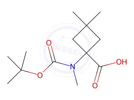 Chemical structure of 1-{[(tert-butoxy)carbonyl](methyl)amino}-3,3-dimethylcyclobutane-1-carboxylic acid