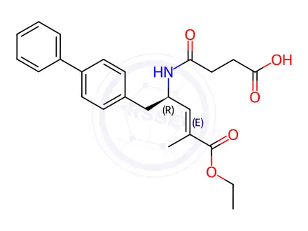 Chemical structure of 4-((1-([1,1'-biphenyl]-4-yl)-5-ethoxy-4-methyl-5-oxopent-3-en-2-yl)amino)-4-oxobutanoic acid