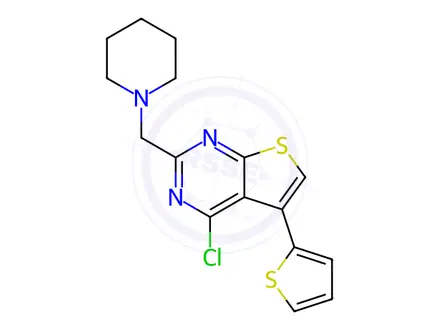 Chemical structure of 4-chloro-2-(piperidin-1-ylmethyl)-5-thien-2-ylthieno[2,3-d]pyrimidine