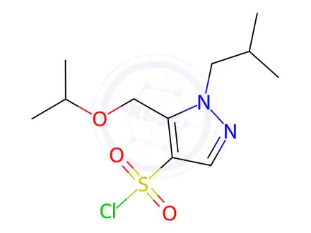 Chemical structure of 1-isobutyl-5-(isopropoxymethyl)-1H-pyrazole-4-sulfonyl chloride