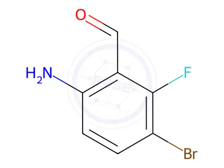 Chemical structure of Benzaldehyde, 6-amino-3-bromo-2-fluoro-