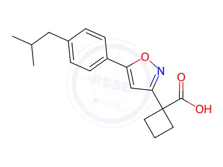 Chemical structure of 1-(5-(4-Isobutylphenyl)isoxazol-3-yl)cyclobutanecarboxylic acid